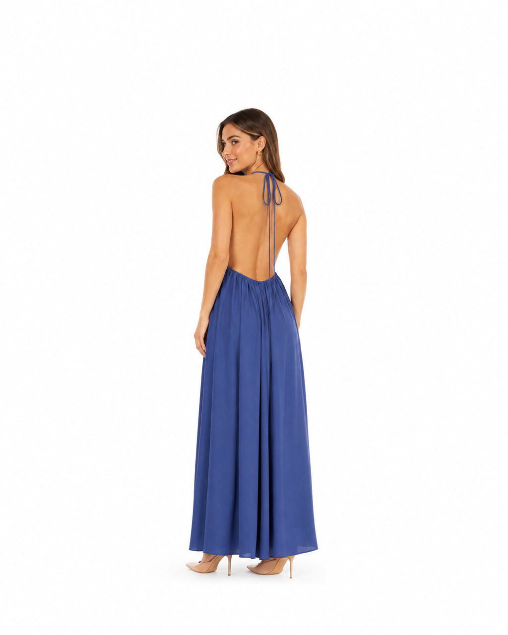 Arriendo de vestido largo azul marino tiras ajustables