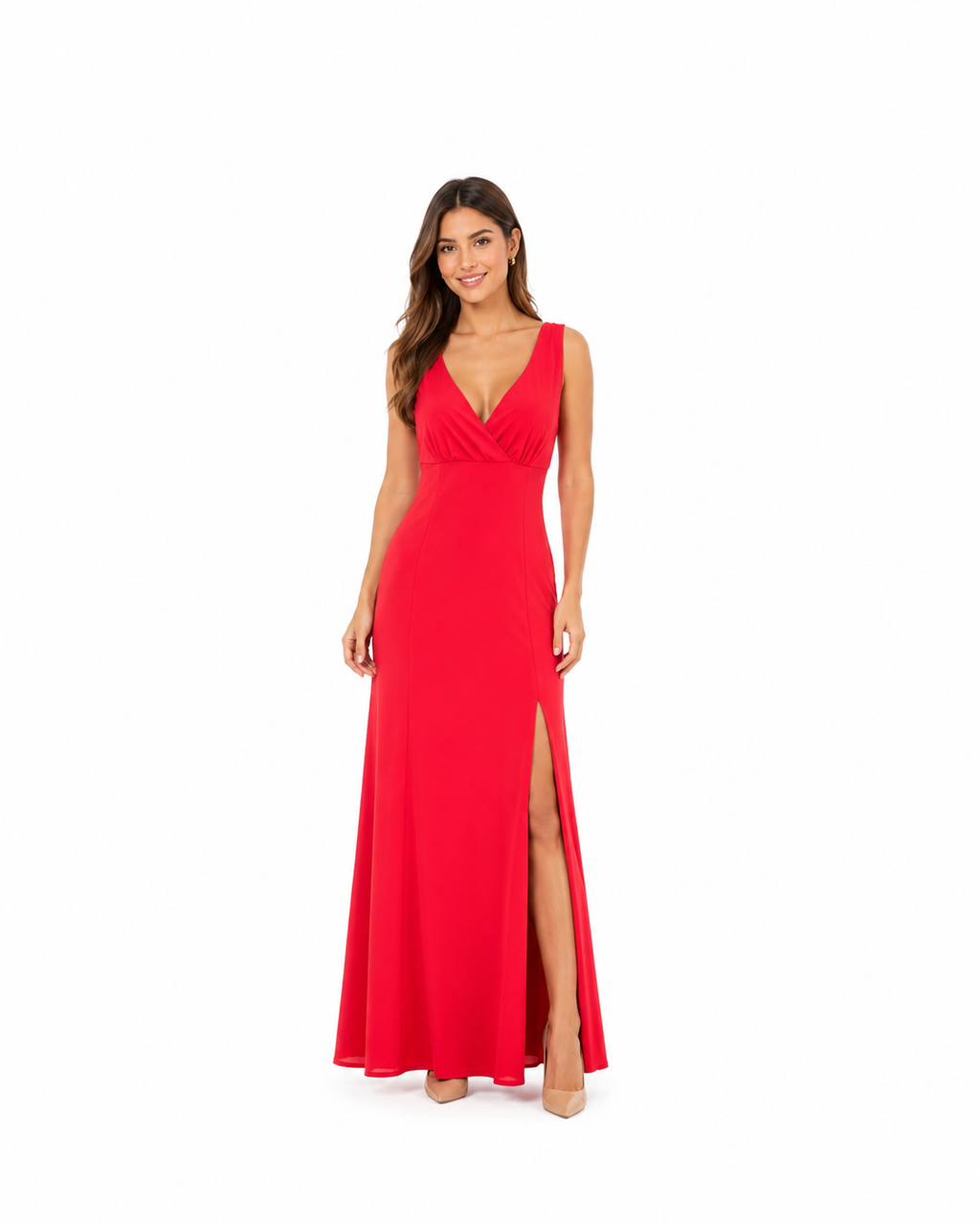 Arriendo de vestido largo rojo escote en V elasticado