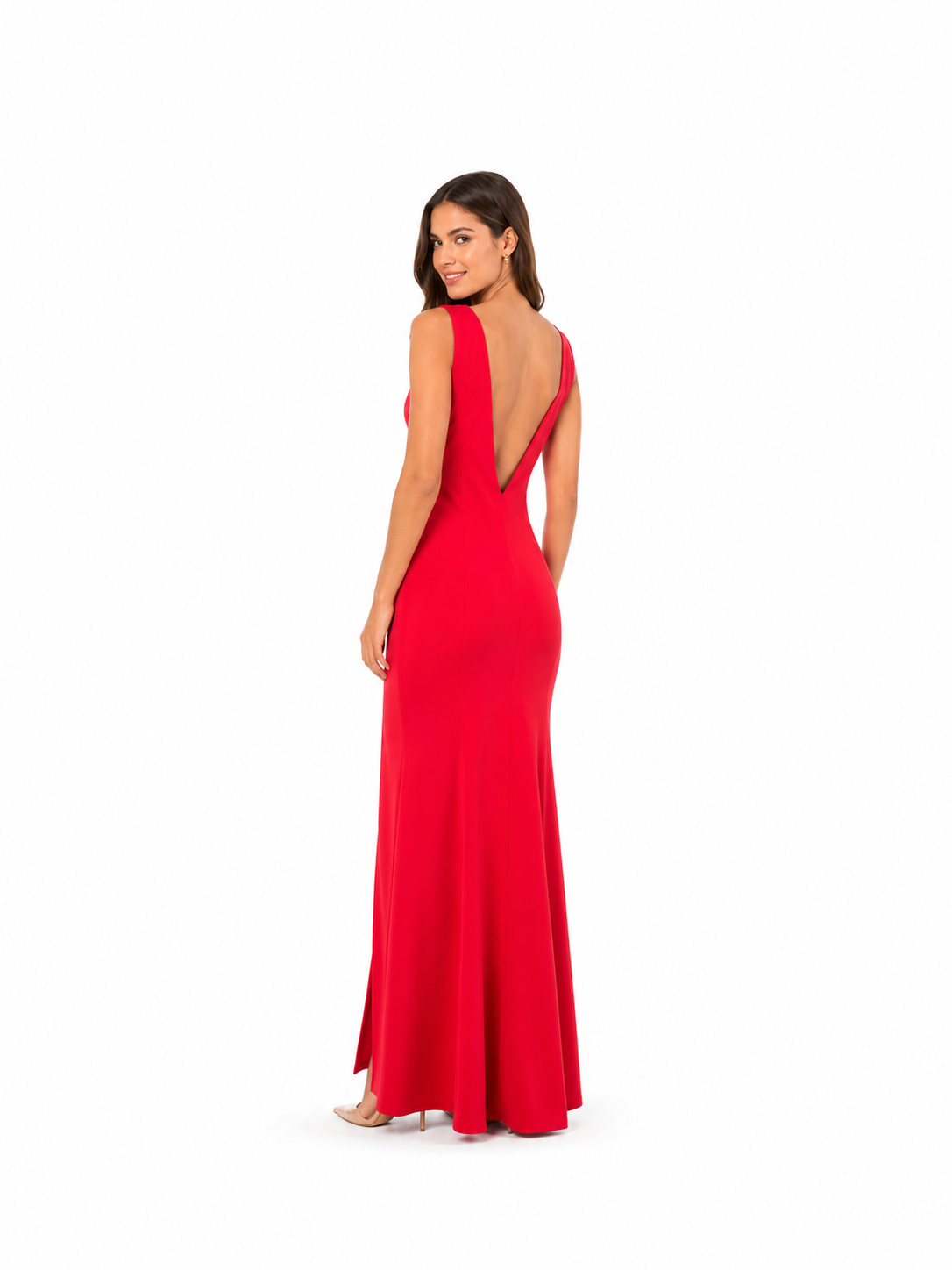 Arriendo de vestido largo rojo escote en V elasticado