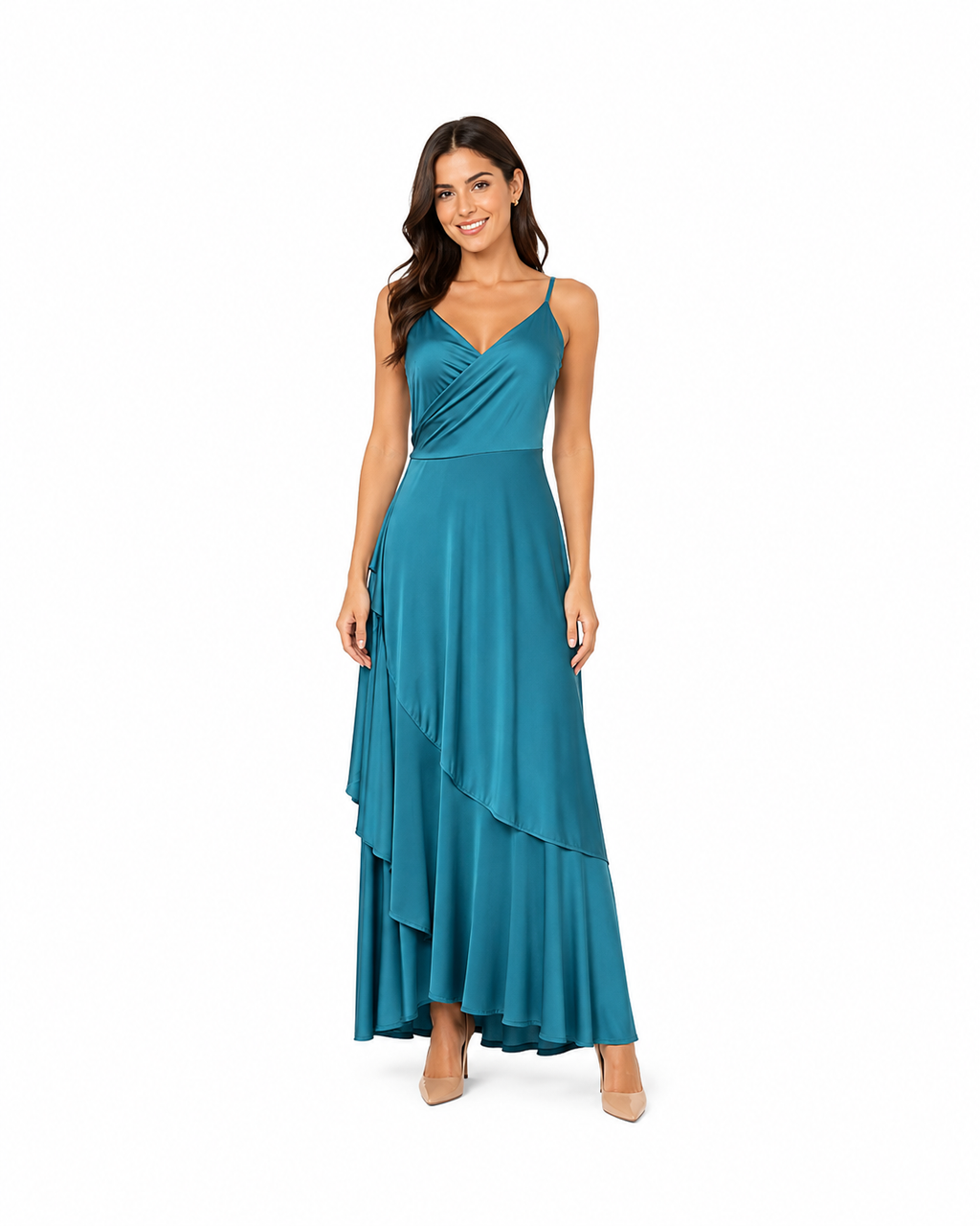 Arriendo de vestido color petróleo largo ajustable