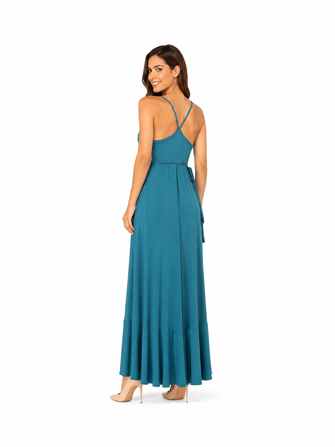 Arriendo de vestido color petróleo largo ajustable