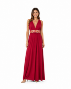 Arriendo de vestido de lycra rojo con cinturon y espalda cruzada