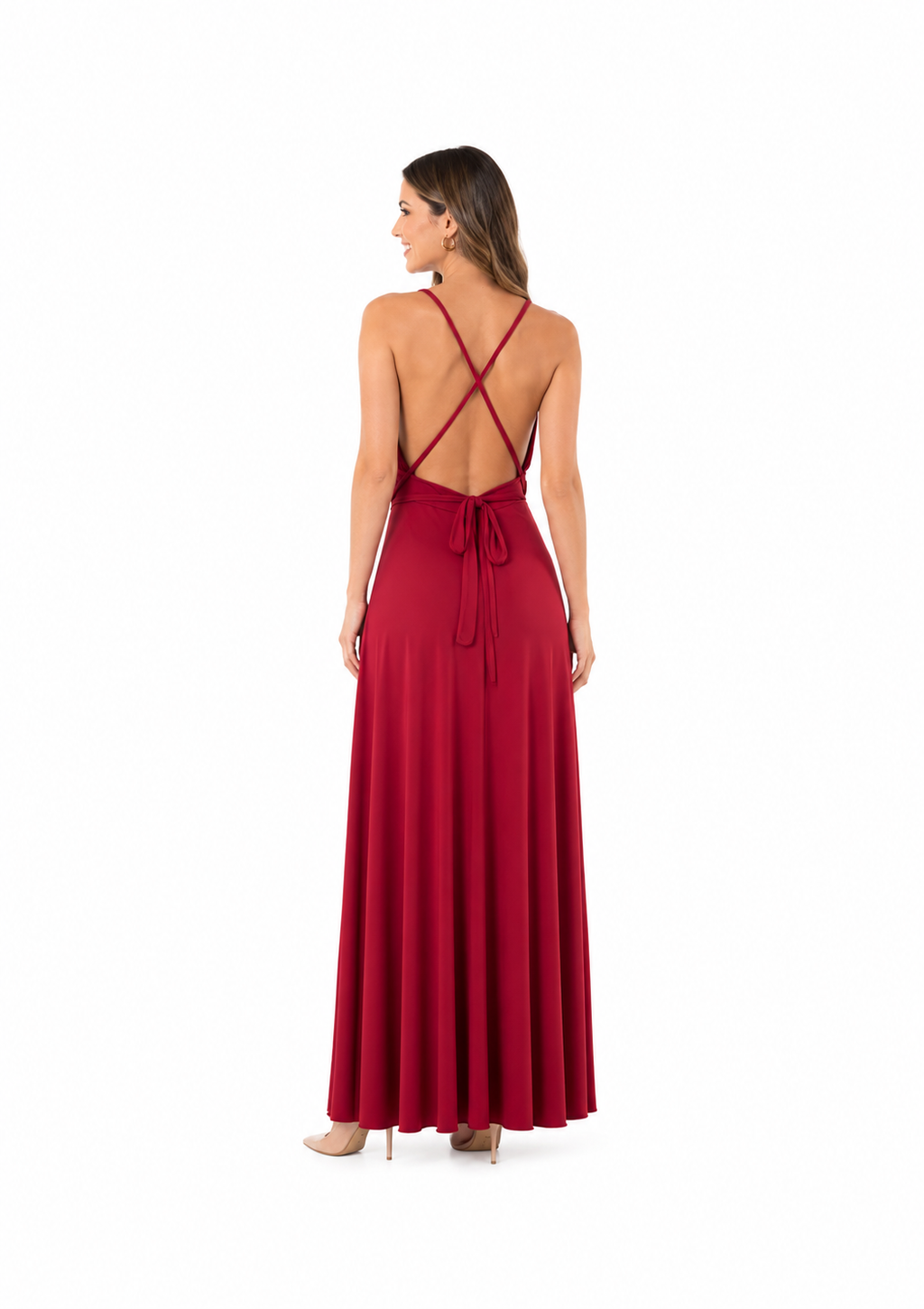 Arriendo de vestido de lycra rojo con cinturon y espalda cruzada