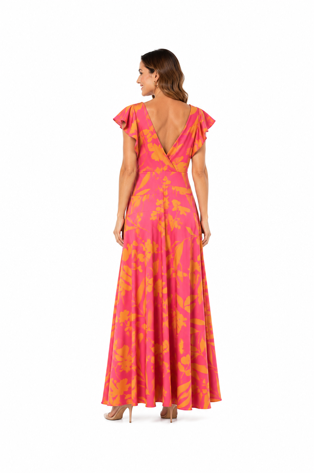 Arriendo de vestido largo estampado de lycra elasticado