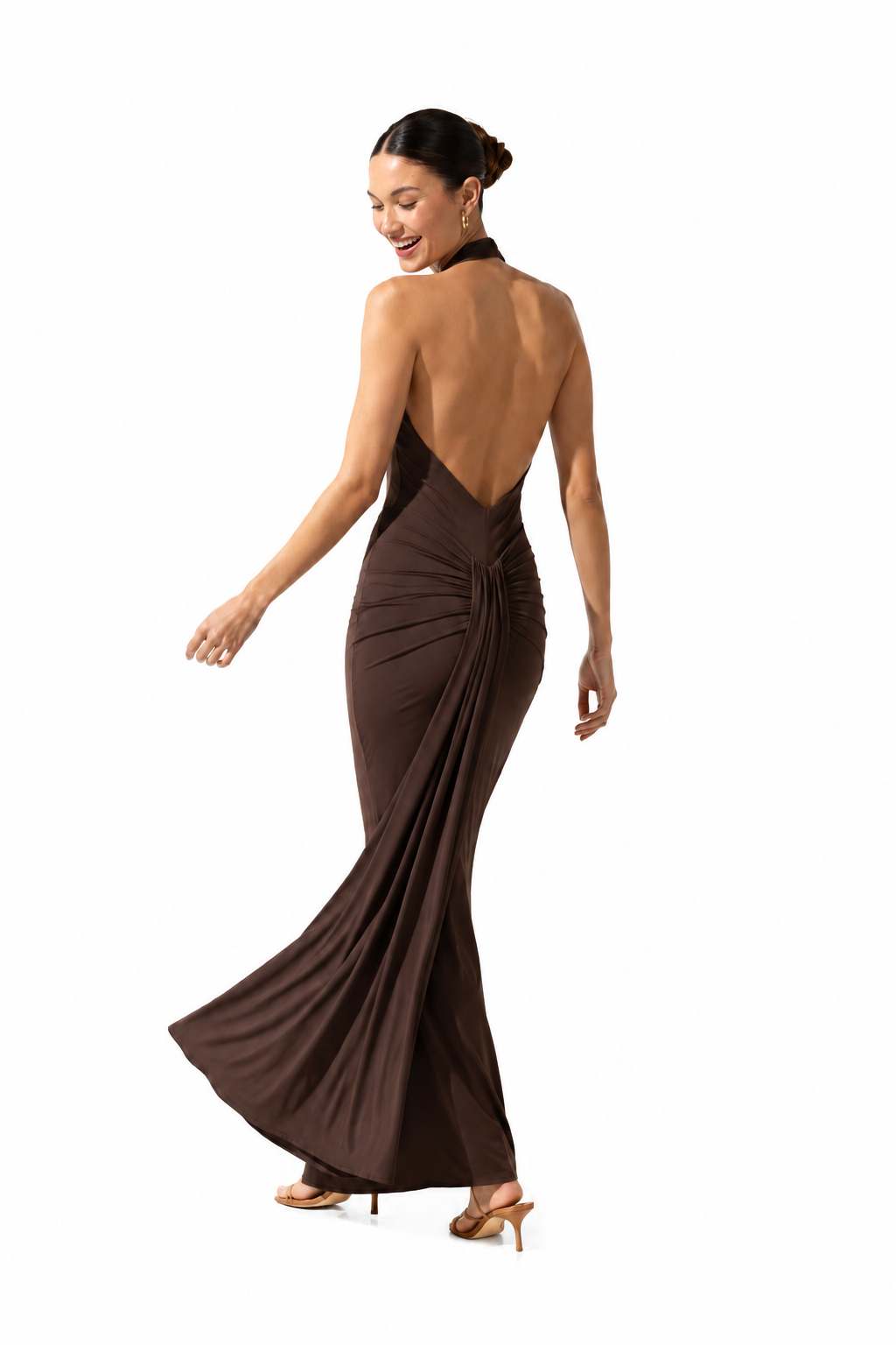 Arriendo de Vestido largo café Colección Colombia BAOBAB