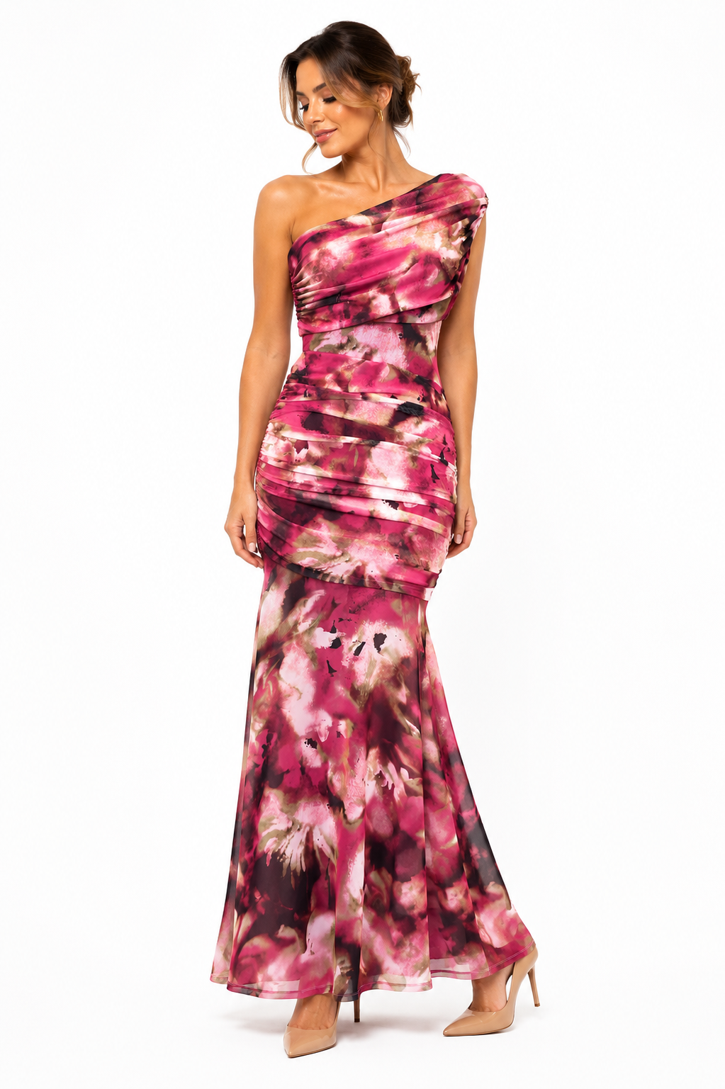 Vestido plisado elasticado con estampados español
