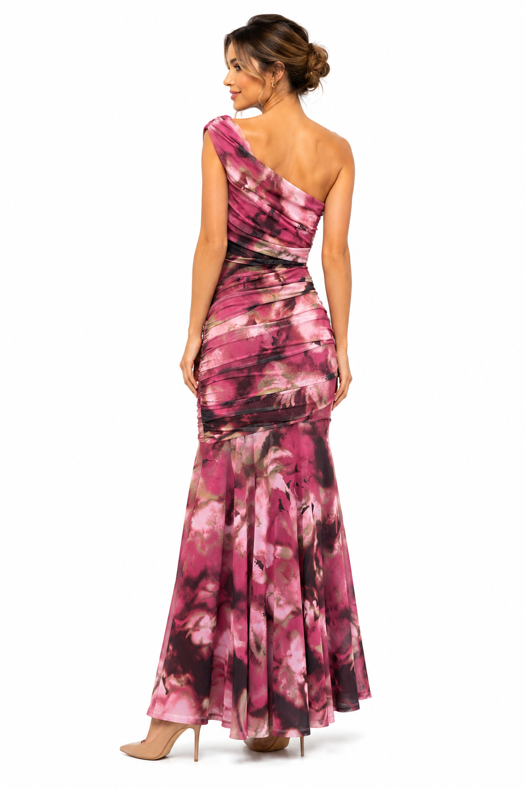 Vestido plisado elasticado con estampados español