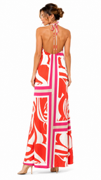 Arriendo de vestido estampado halter sin espalda