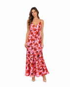Arriendo de vestido largo rosado con flores marca dress forum
