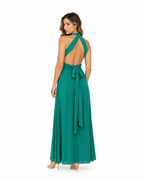 Arriendo de Vestido largo verde oscuro multiforma con tajo largo