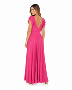 Arriendo de Vestido lycra largo fucsia con manguitas