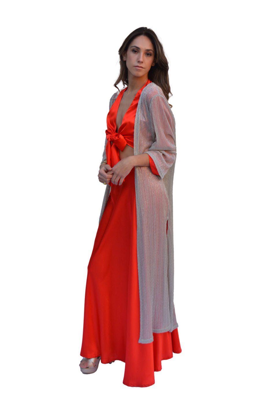 Arriendo de Kimono plateado brillante