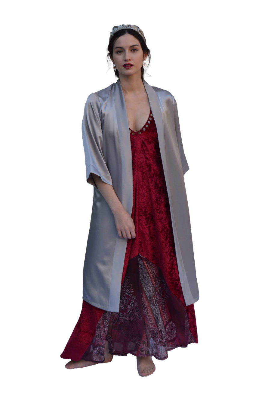 Arriendo de Kimono seda gris