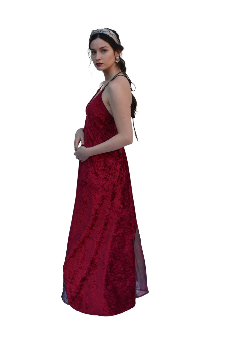 Arriendo de Vestido Largo plush burdeo tirantes