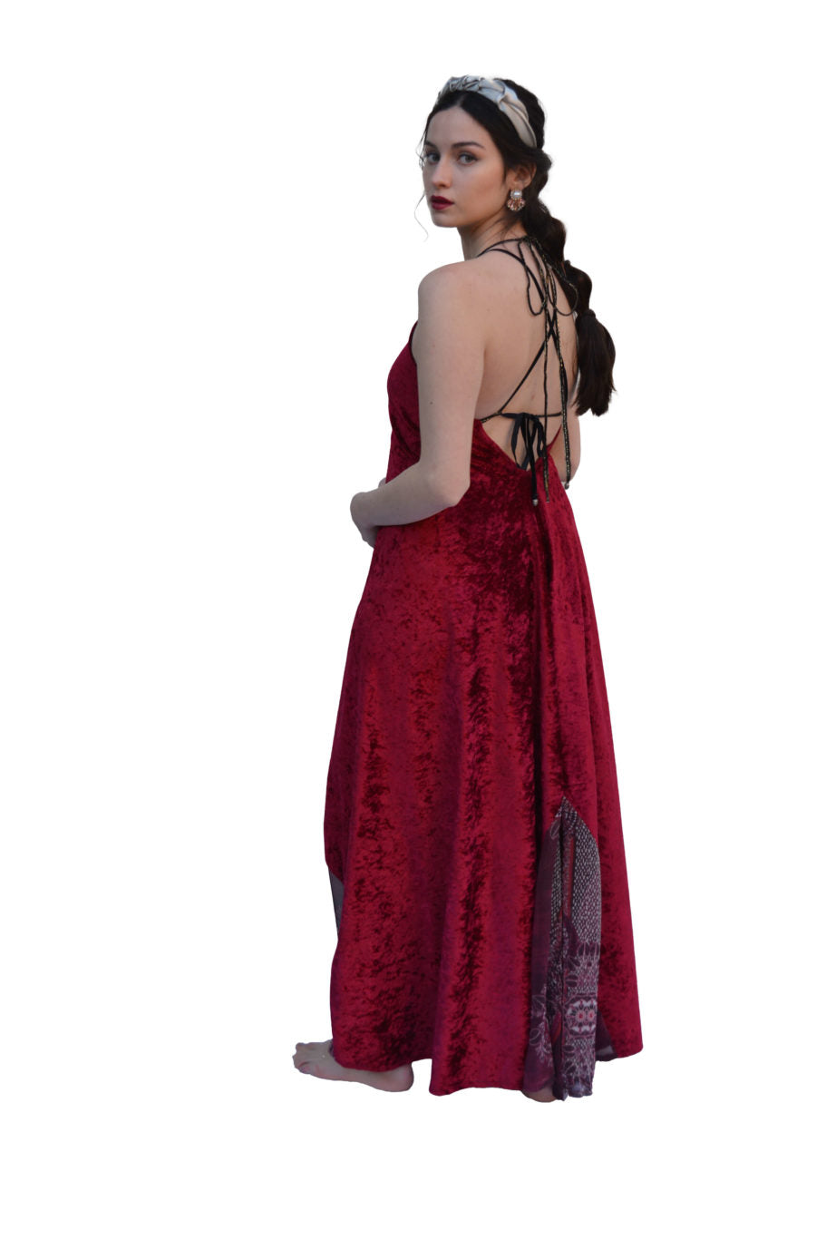 Arriendo de Vestido Largo plush burdeo tirantes