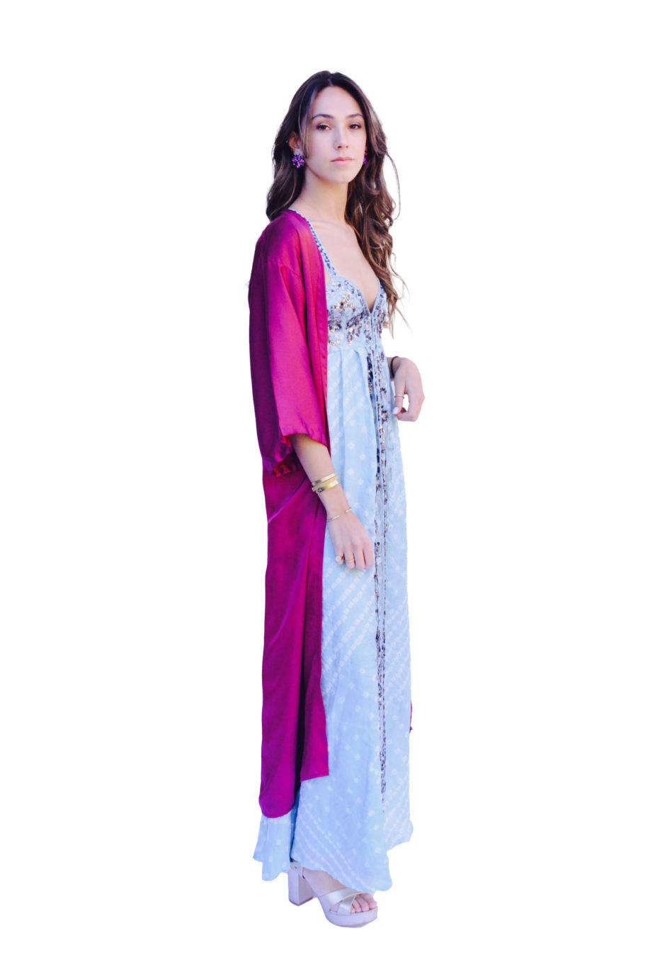 Arriendo de Kimono fucsia seda