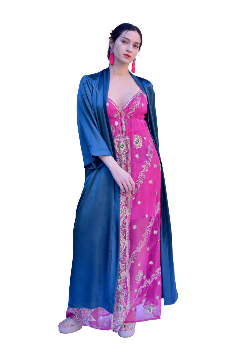 Arriendo de Kimono azul seda