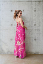 Arriendo de Vestido largo fucsia con mostacillas India Chic