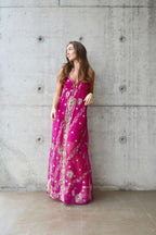 Arriendo de Vestido largo fucsia con mostacillas India Chic