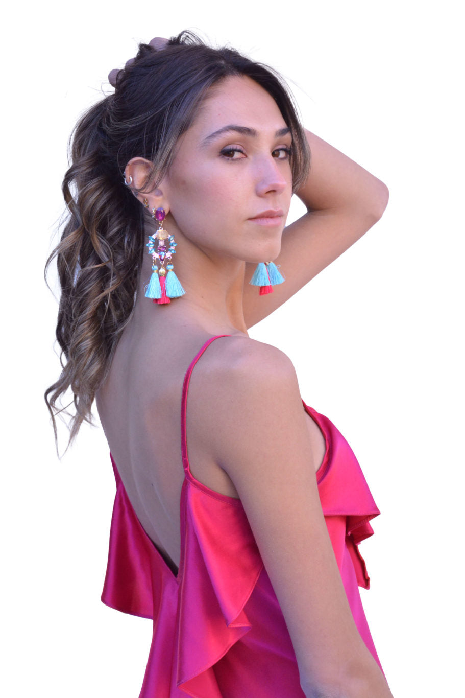 Arriendo de Vestido seda fucsia