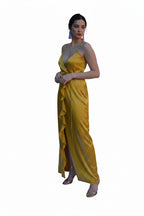 Arriendo de Vestido Largo seda amarillo