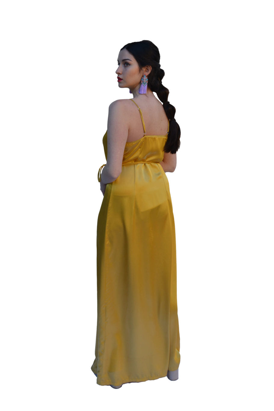 Arriendo de Vestido Largo seda amarillo
