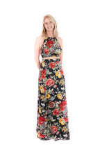 Arriendo de Conjunto marca Debut negro con flore rojas y amarillas