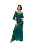 Arriendo de Vestido verde metalizado con lentejuelas y mangas