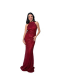Arriendo de Vestido largo cuello halter rojo italiano con lentejuelas