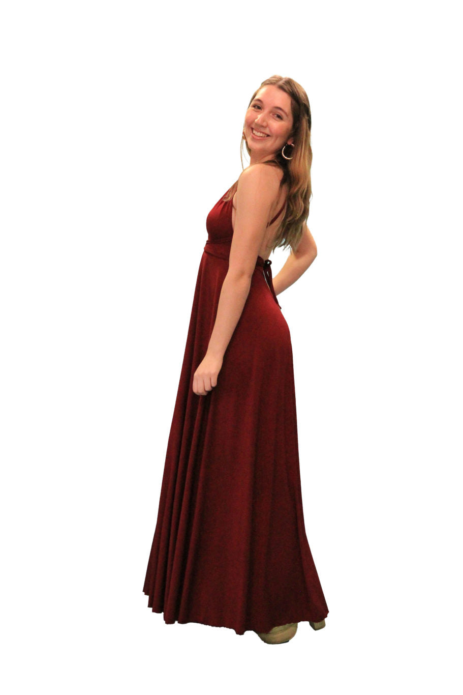 Arriendo de Vestido lycra burdeo tirantes multiforma