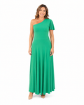 Arriendo de vestido verde largo asimétrico de lycra ajustable elasticado