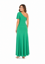 Arriendo de vestido verde largo asimétrico de lycra ajustable elasticado