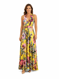 Arriendo de vestido largo amarillo con estampados talla única