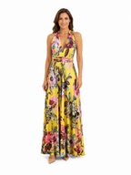 Arriendo de vestido largo amarillo con estampados talla única