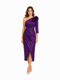 Arriendo de vestido morado intenso con rosetón e lycra español