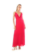 Arriendo de Vestido largo rojo con nudo adelante y tiras ajustables
