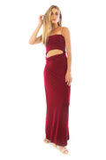 Arriendo de Vestido largo burdeo con corte en la cintura de lycra