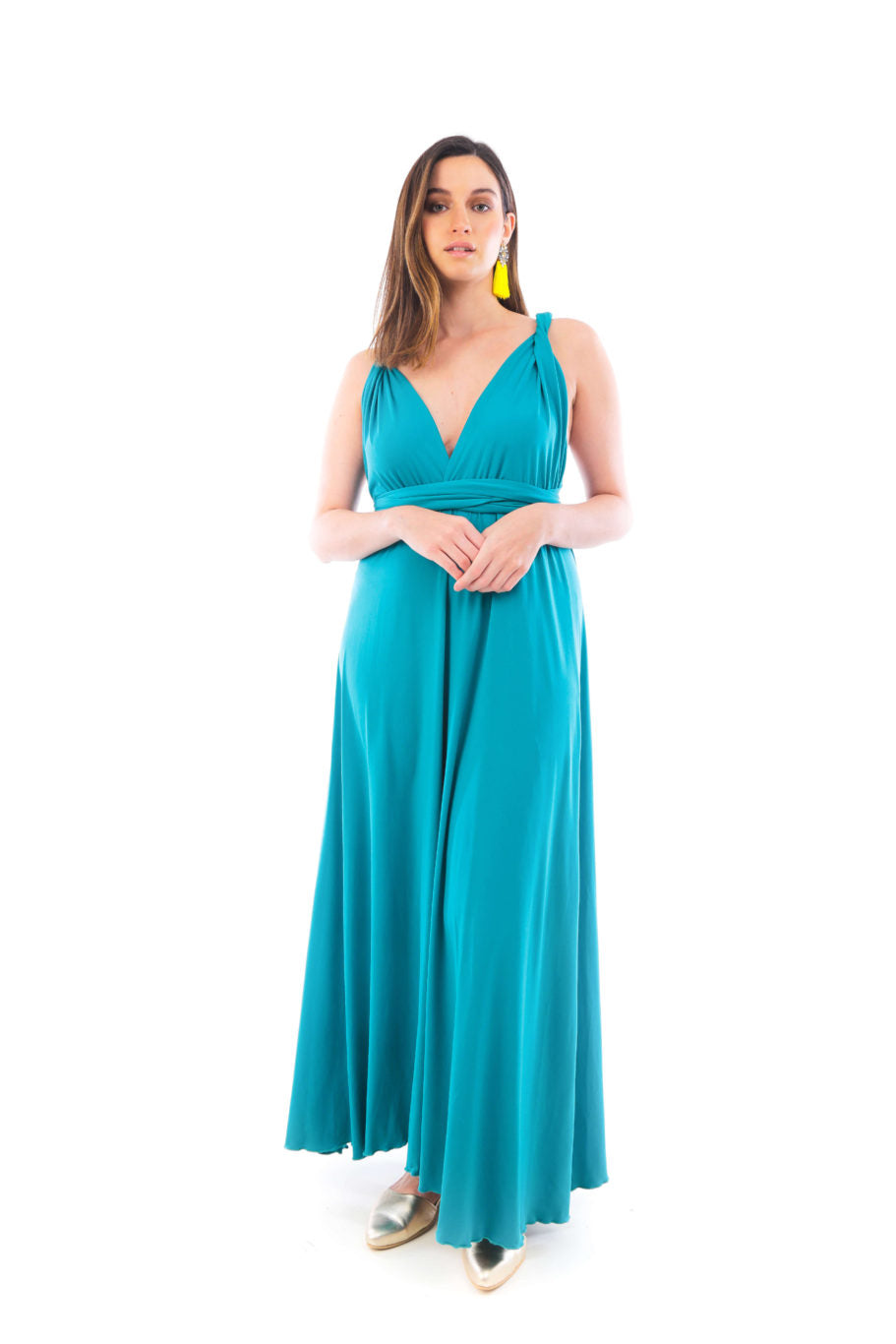 Arriendo de Vestido largo elasticado y armable turquesa