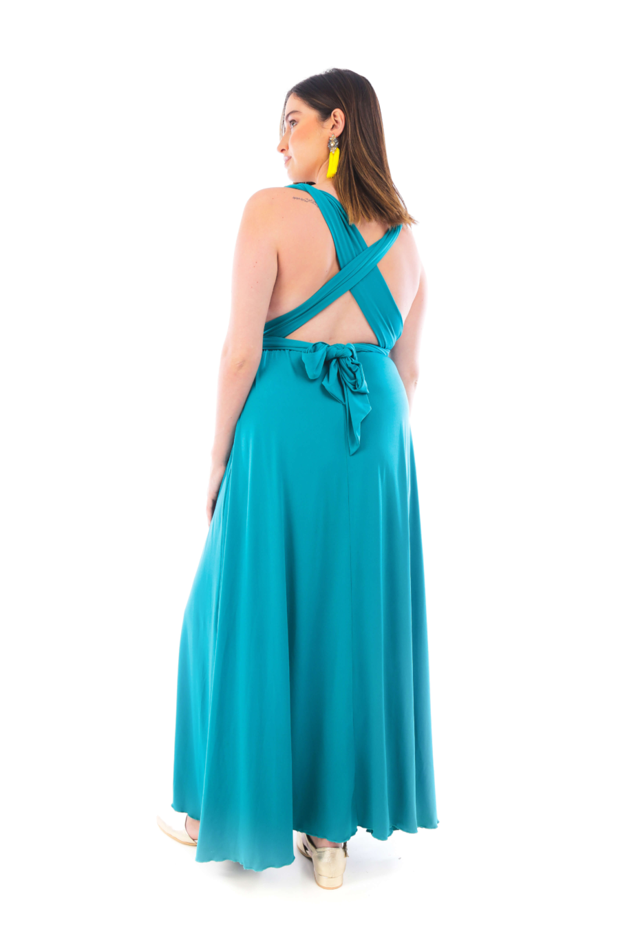 Arriendo de Vestido largo elasticado y armable turquesa