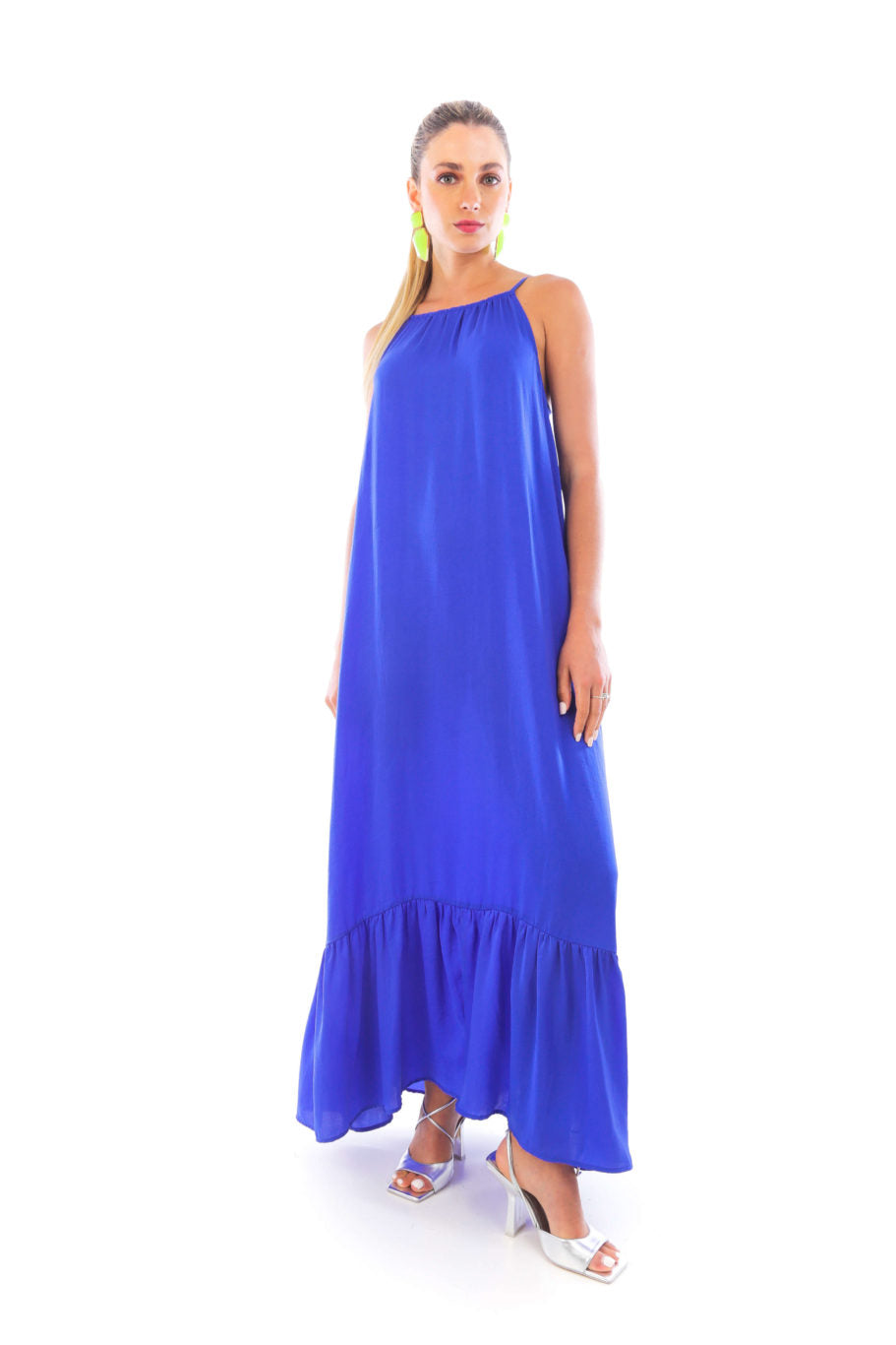 Arriendo de Vestido largo azul con tiras ajustables