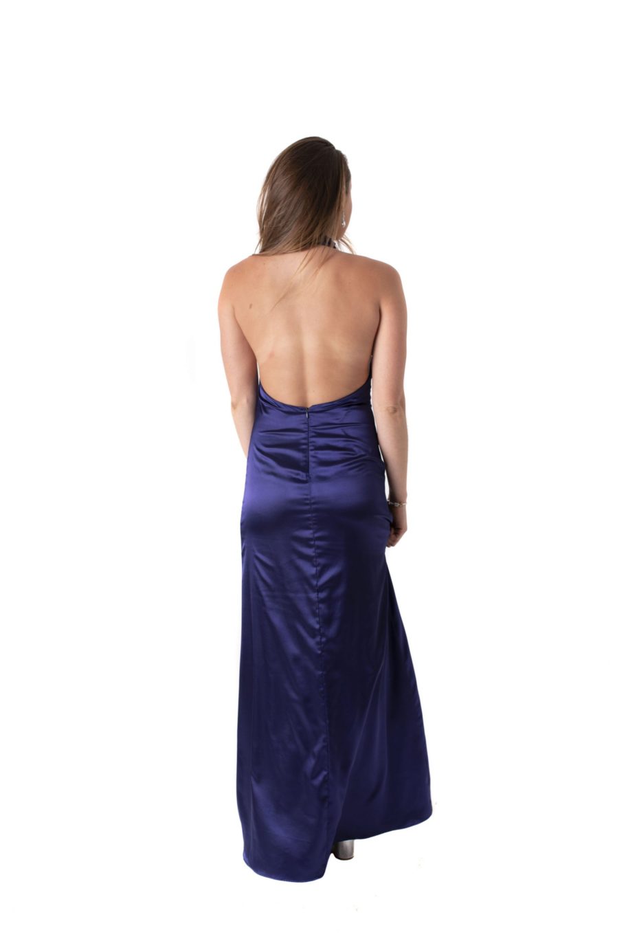 Arriendo de Vestido azul con cuello halter de seda marca Debut