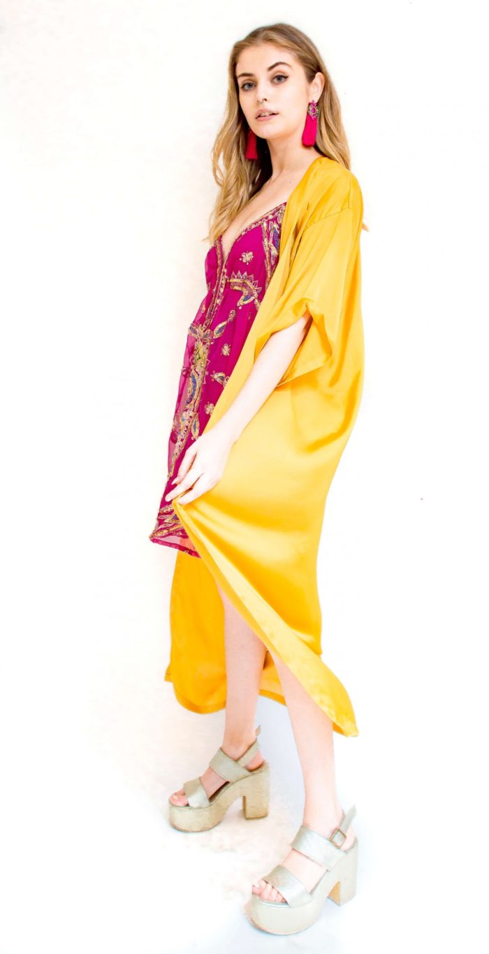Kimono dorado 3/4 de seda