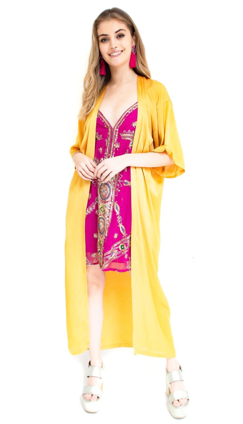 Kimono dorado 3/4 de seda