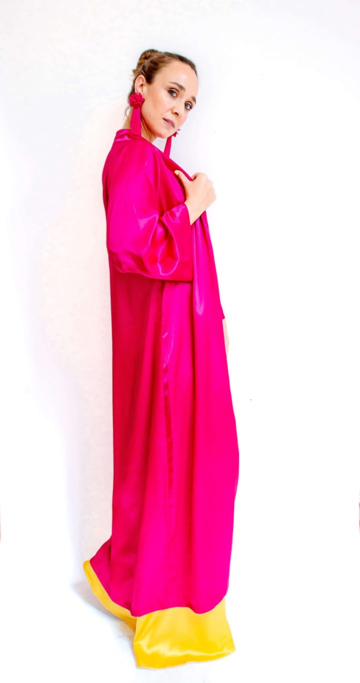 Kimono fuscia de seda largo