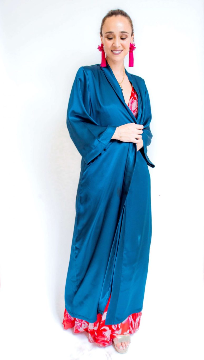Kimono largo petroleo de seda