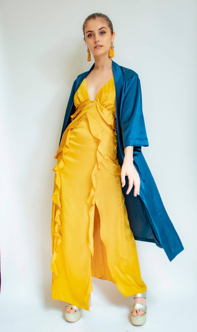 Kimono color petróleo de seda