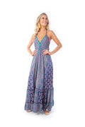 Arriendo de Vestido estampado morado verde y azul escote en V