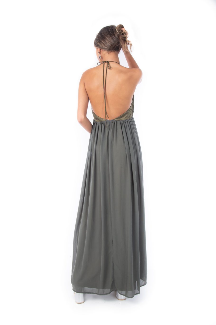 Arriendo de Vestido largo verde musgo sin espalda