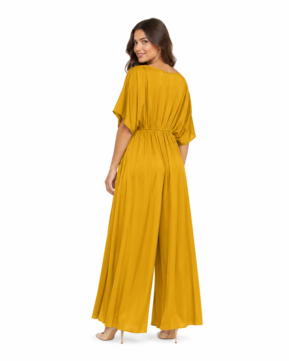 Arriendo de enterito largo amarillo mostaza con mangas marca Glam