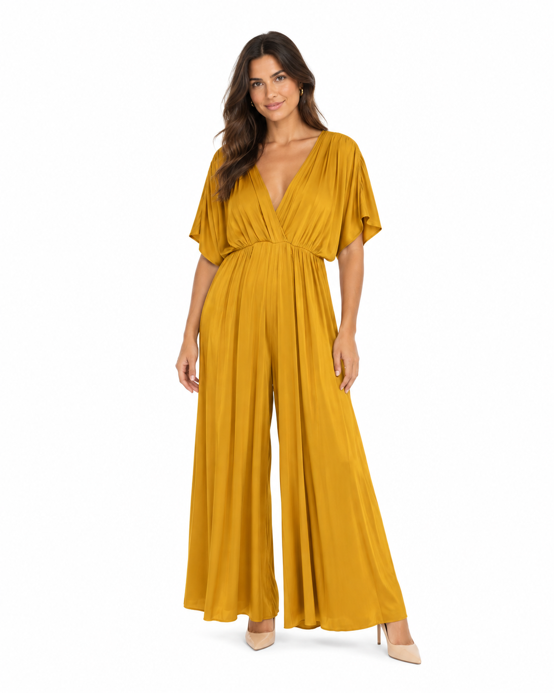Arriendo de enterito largo amarillo mostaza con mangas marca Glam